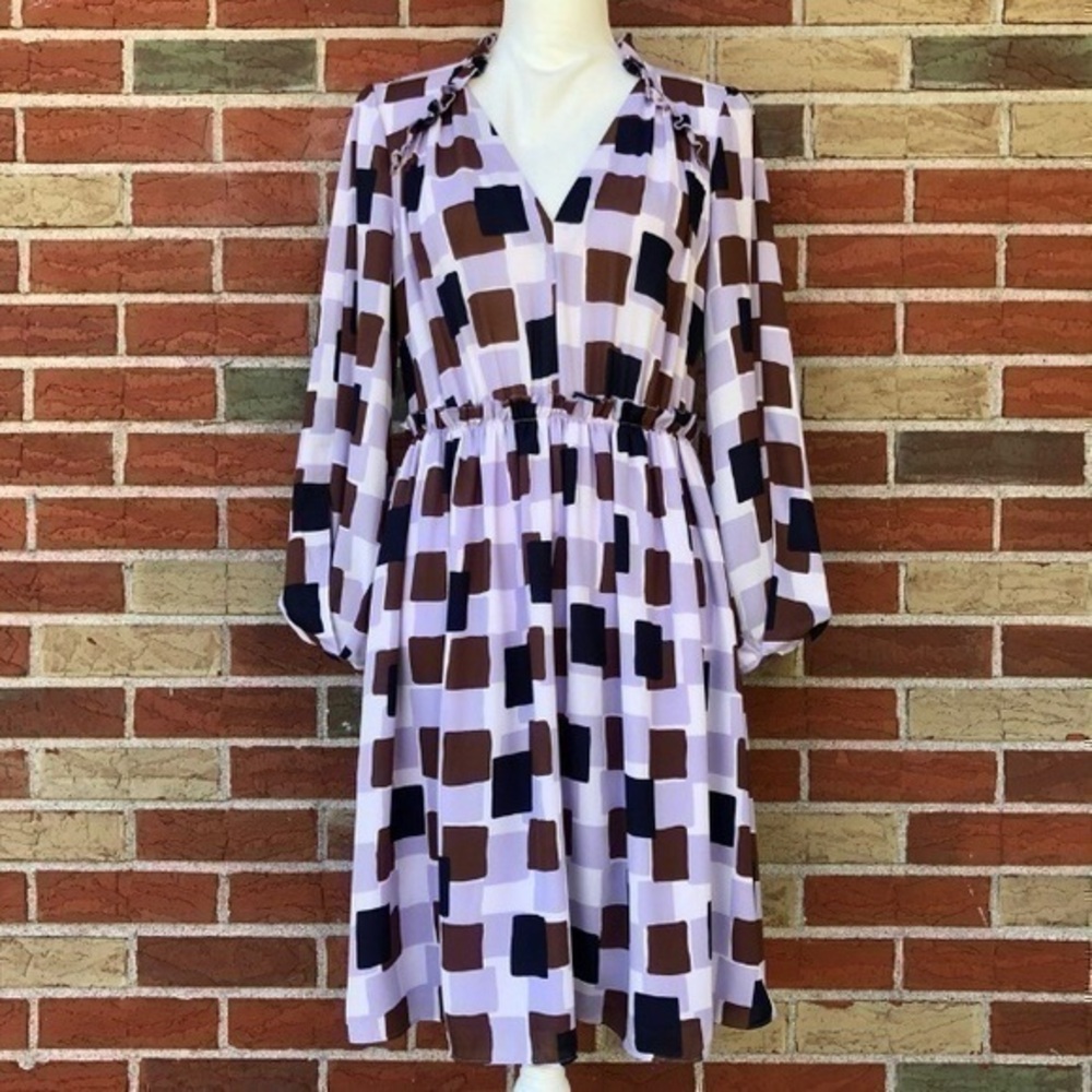 kate spade Ruffled Sheer Purple White Split/Long Sleeve Dress 👗